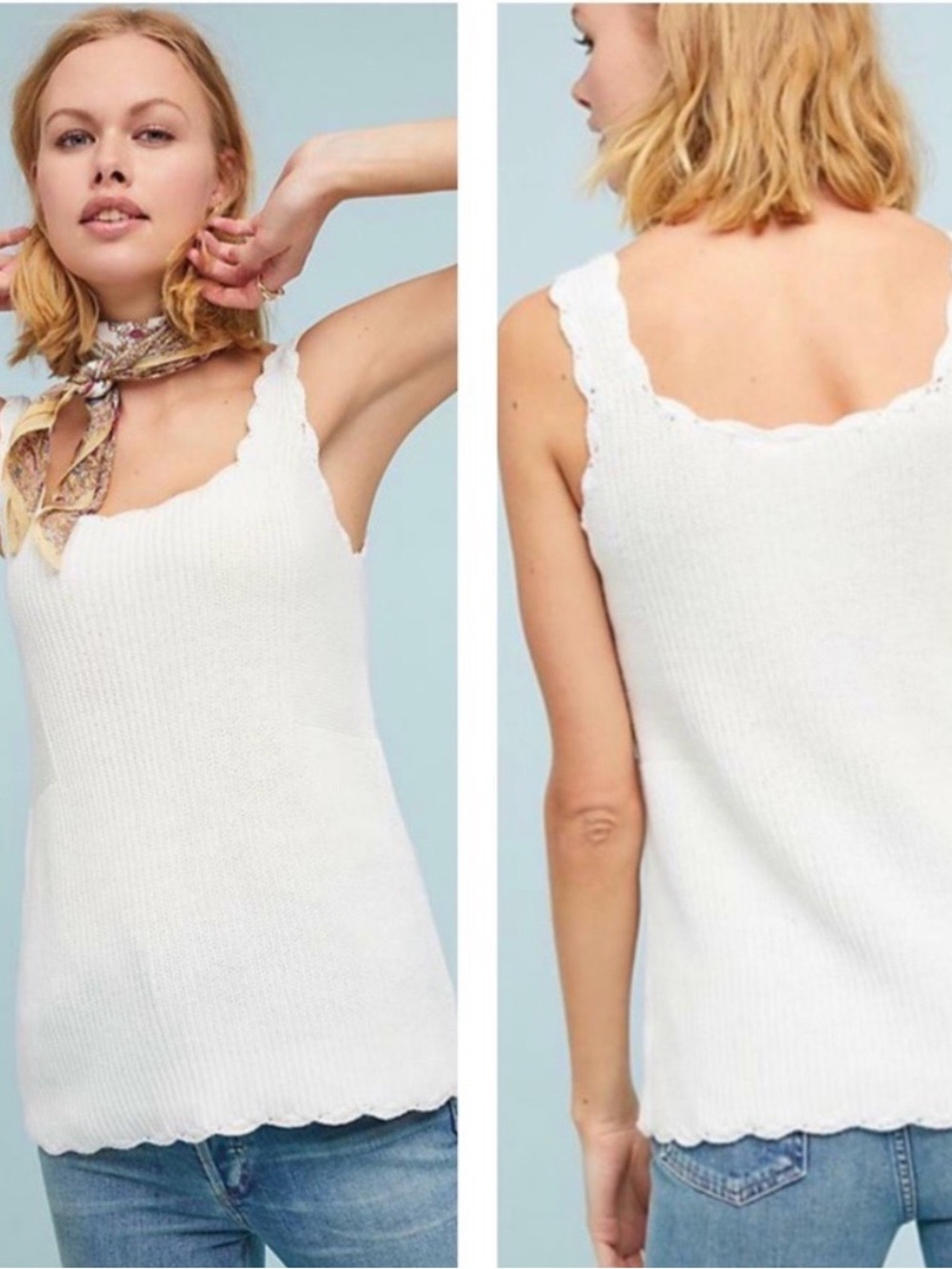Anthropologie MOTH Women’s Newport-SZ XS- White Scalloped Knit Sweater Tank Top